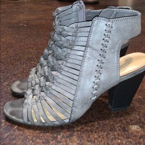 Dollhouse grey open toe heels